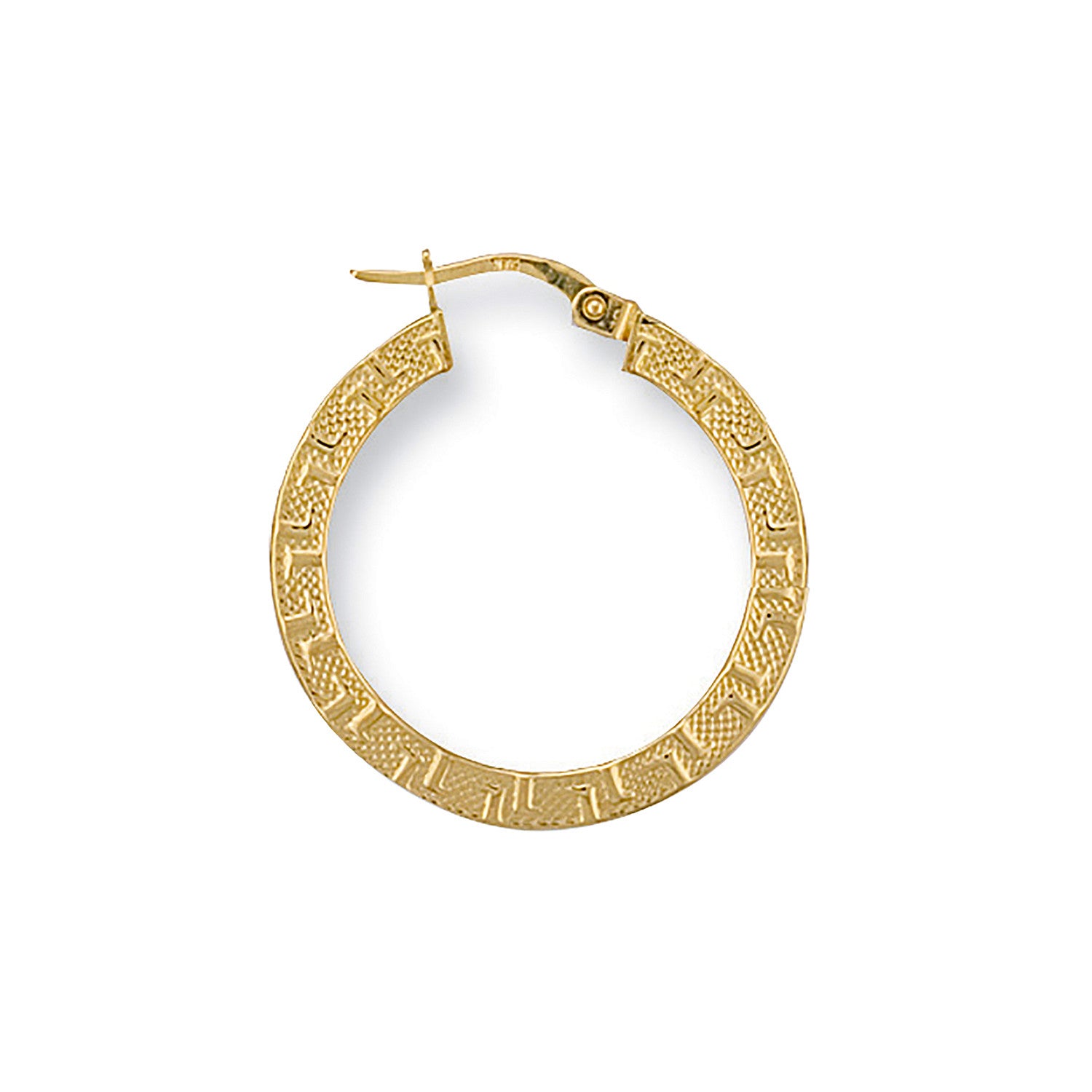 9ct Yellow Gold 26mm Frosted Greek Key Hoop Earrings