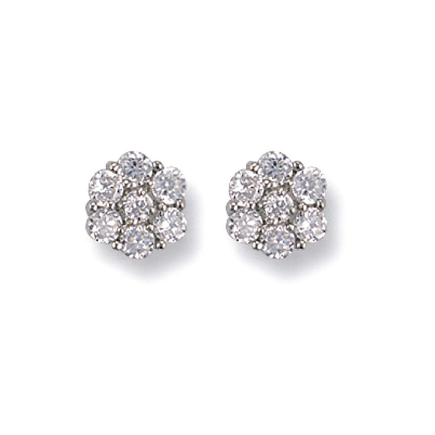 9ct White Gold 9mm Cubic Zirconia Cluster Stud Earrings