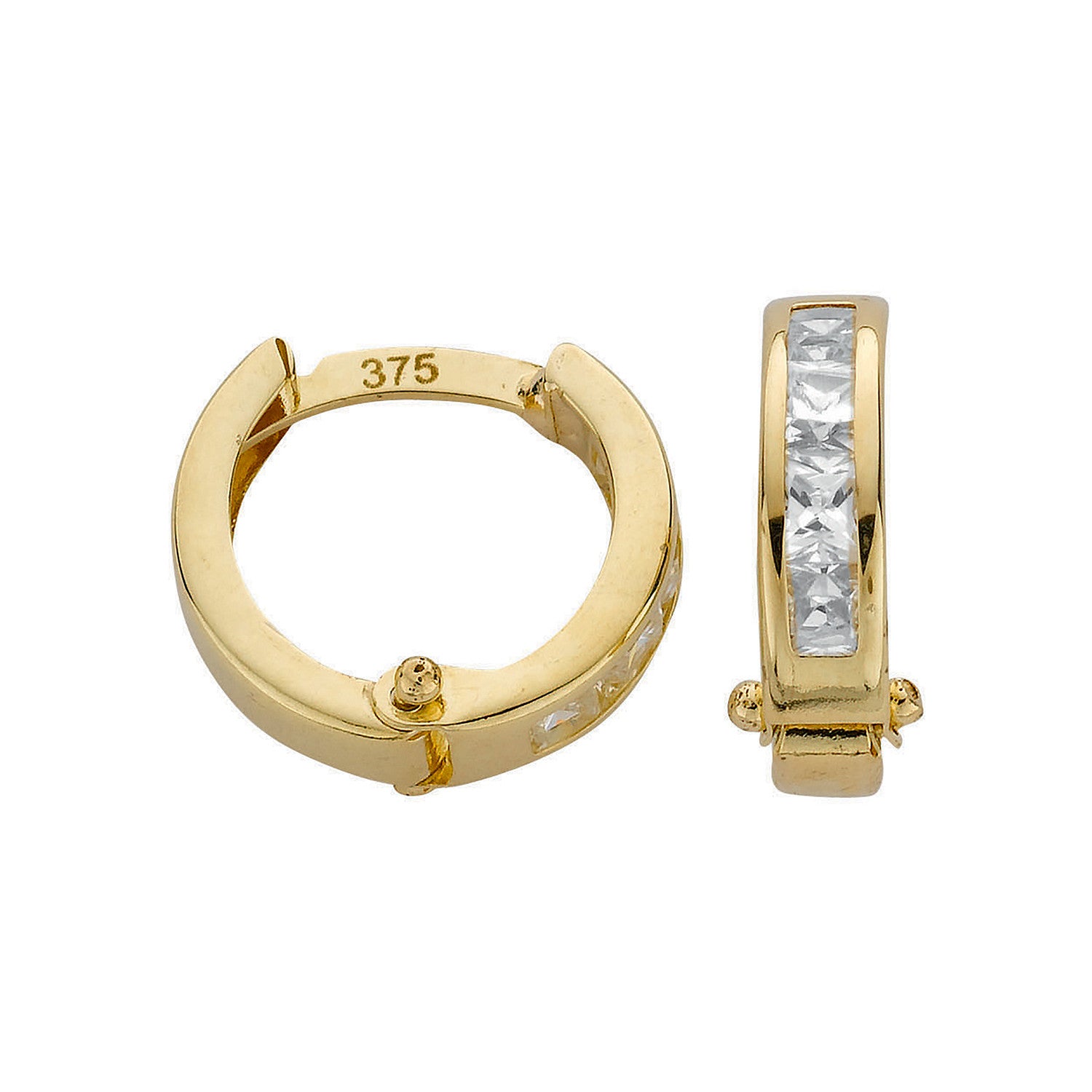 9ct Yellow Gold 12mm Princess Cut Cubic Zirconia Hinged Huggies
