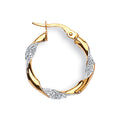 9ct Yellow & White Gold Glitter Finish Twisted 22mm Hoop Earrings