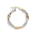 9ct Yellow & White Gold Glitter Finish Twisted 25mm Hoop Earrings