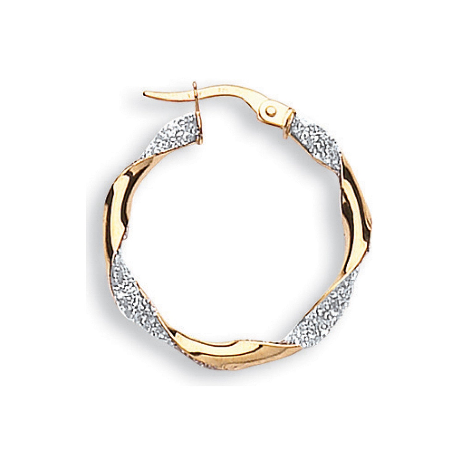 9ct Yellow & White Gold Glitter Finish Twisted 25mm Hoop Earrings