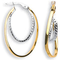 9ct Yellow & White Gold Double Oval Hoop Earrings