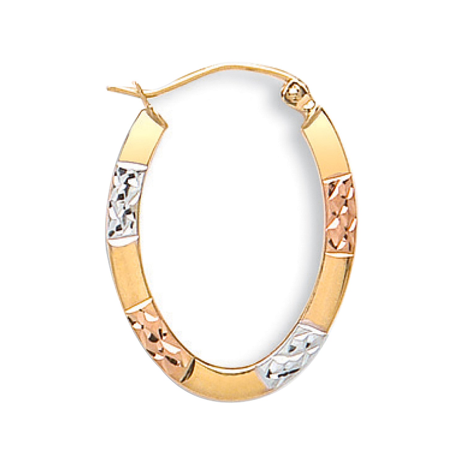 9ct Yellow White & Red Gold Diamond Cut Oval Creoles