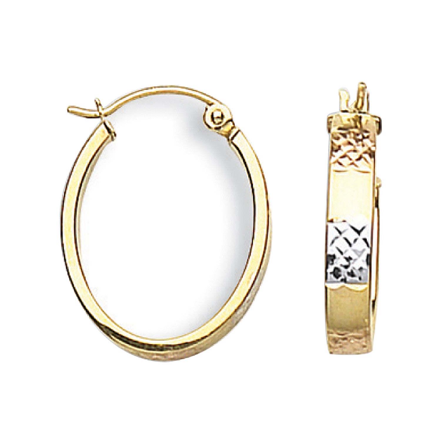 9ct Yellow White & Red Gold Diamond Cut Oval Creoles