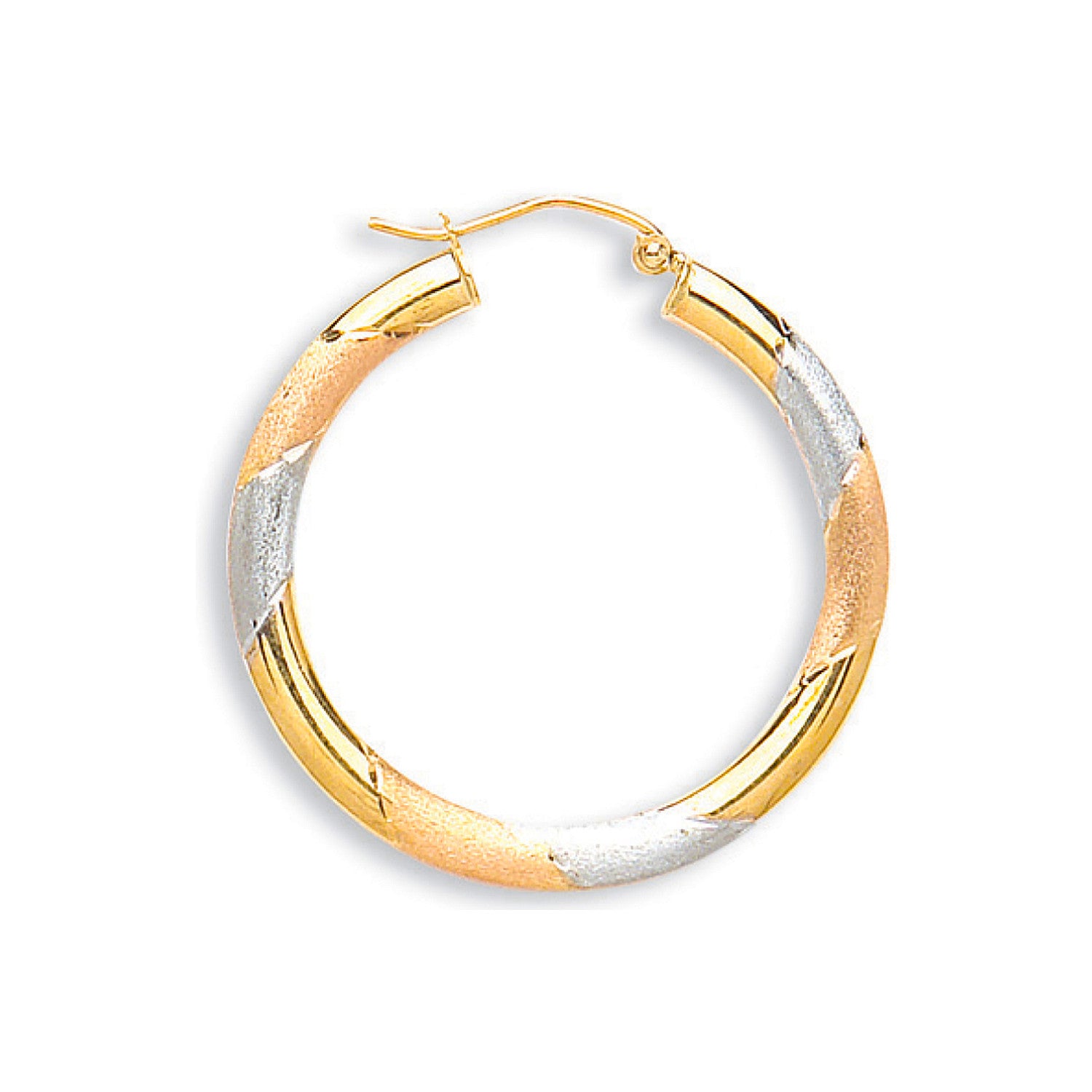 9ct Yellow White & Red Gold Diamond Cut 30mm Hoop Earrings