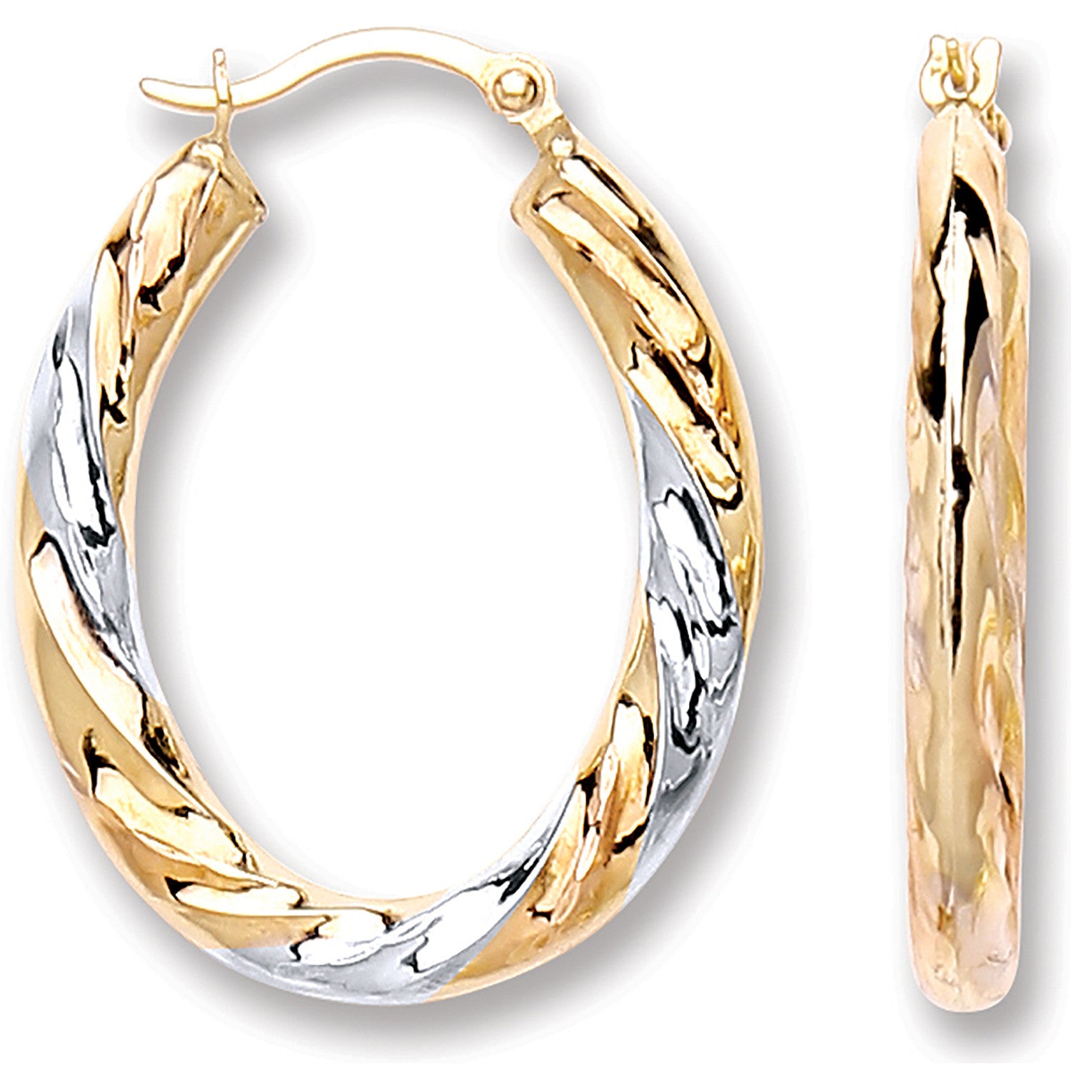 9ct Yellow, White & Red Gold Oval Twist Earrings