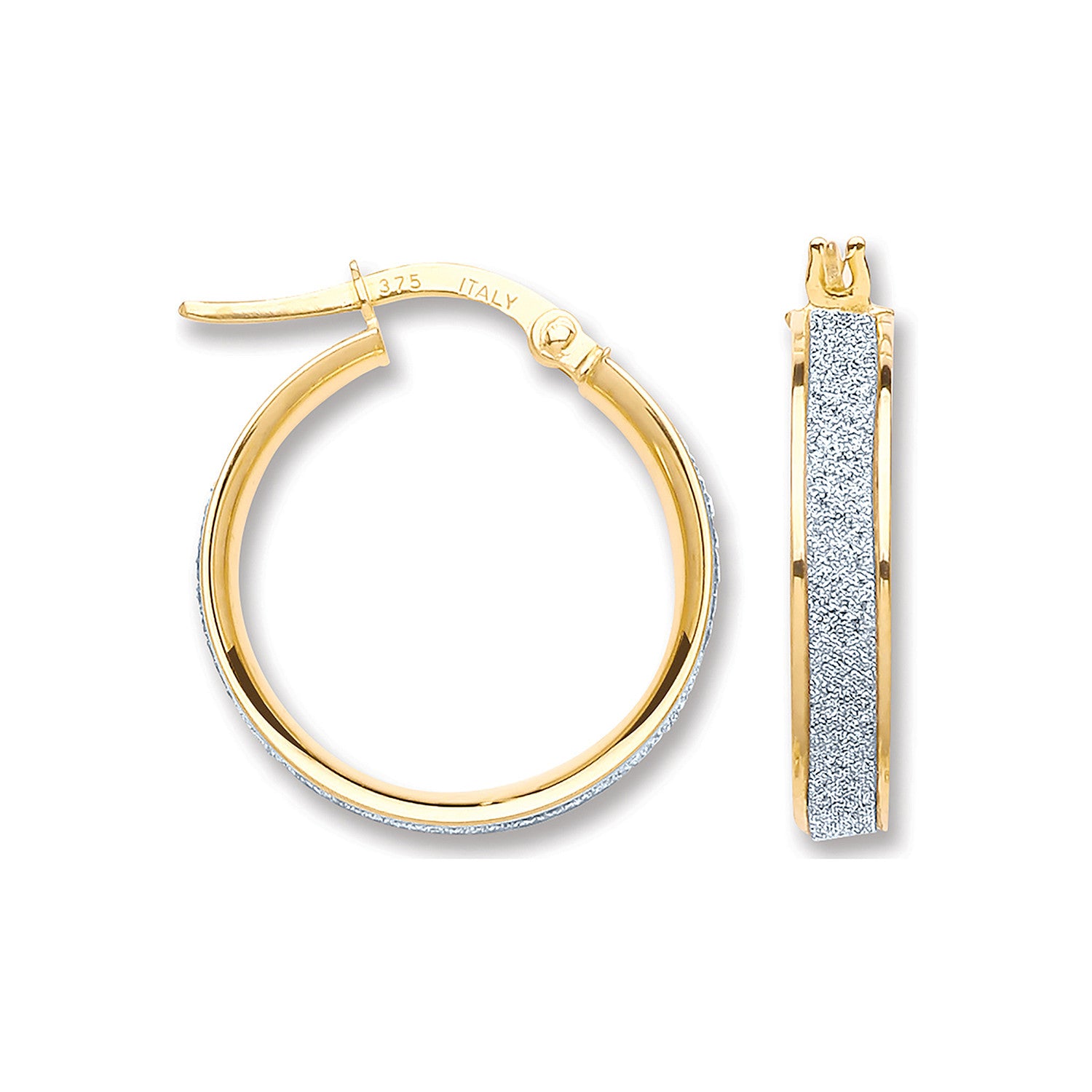9ct Yellow Gold Glitter Hoop 17mm Earrings