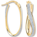 9ct Yellow Gold Glitter Oval Twist Hoop Earrings