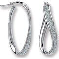 9ct White Gold Glitter Oval Twist Hoop Earrings