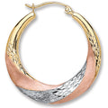 9ct Yellow, White & Rose Gold 25mm Hoop Earrings