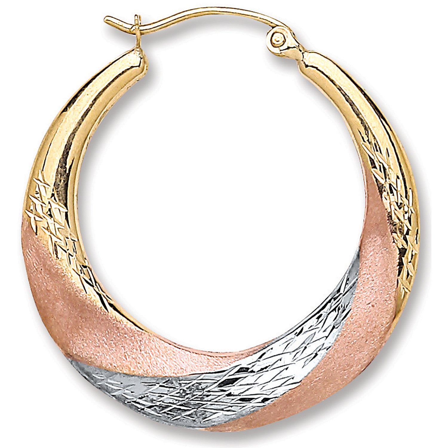 9ct Yellow, White & Rose Gold 25mm Hoop Earrings