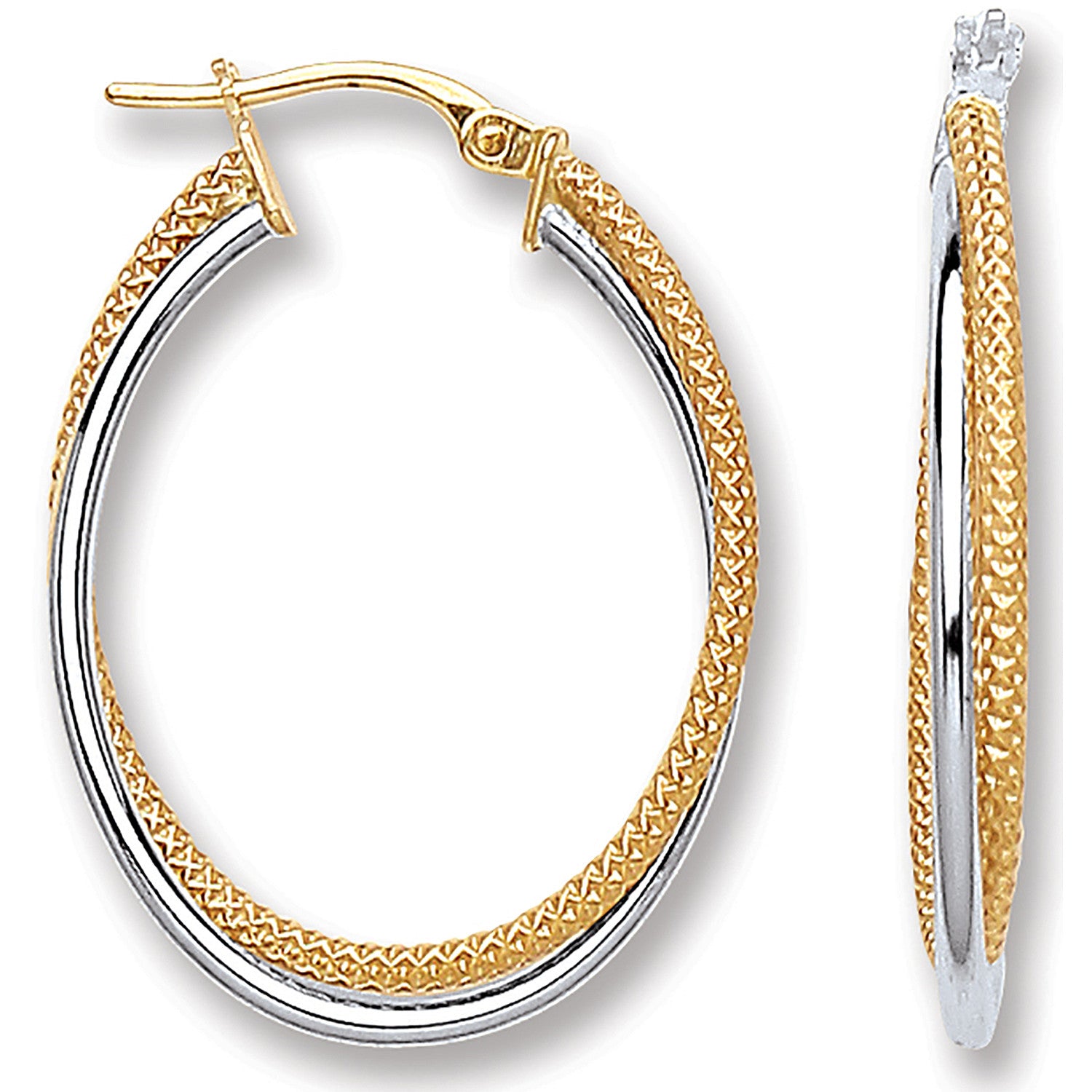 9ct White & Yellow Gold Oval Double Hoop Earrings