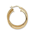 9ct Yellow Gold Plain & Frosted Double Hoop Earrings