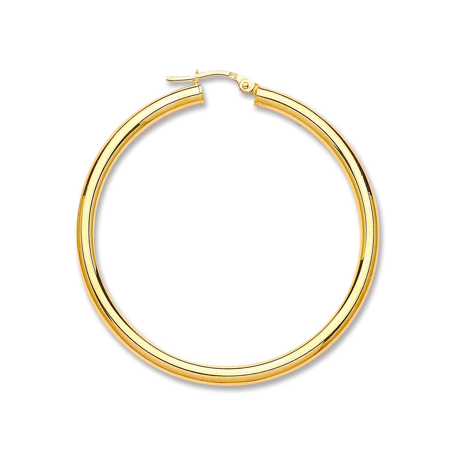 9ct Yellow Gold 46mm Plain Tube Hoop Earrings