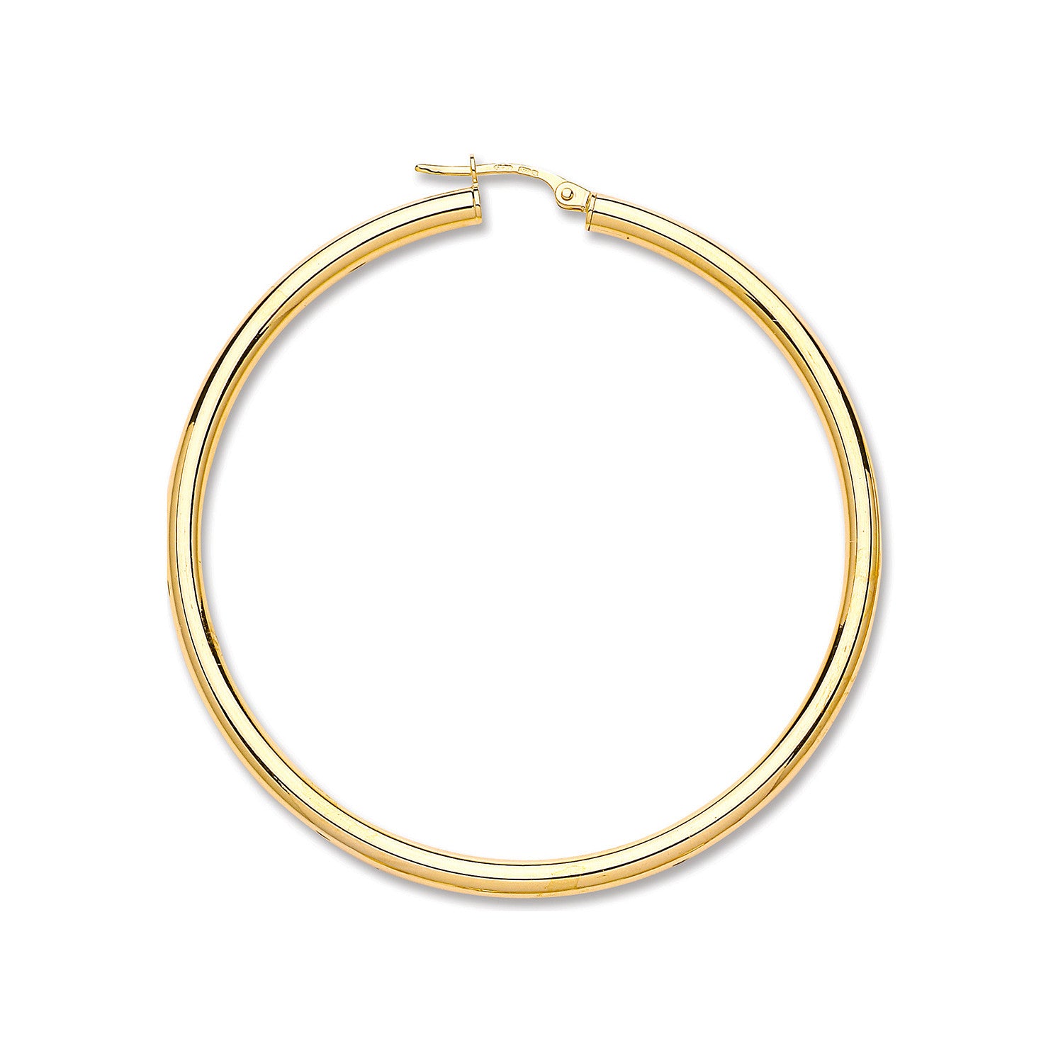 9ct Yellow Gold 55mm Plain Tube Hoop Earrings