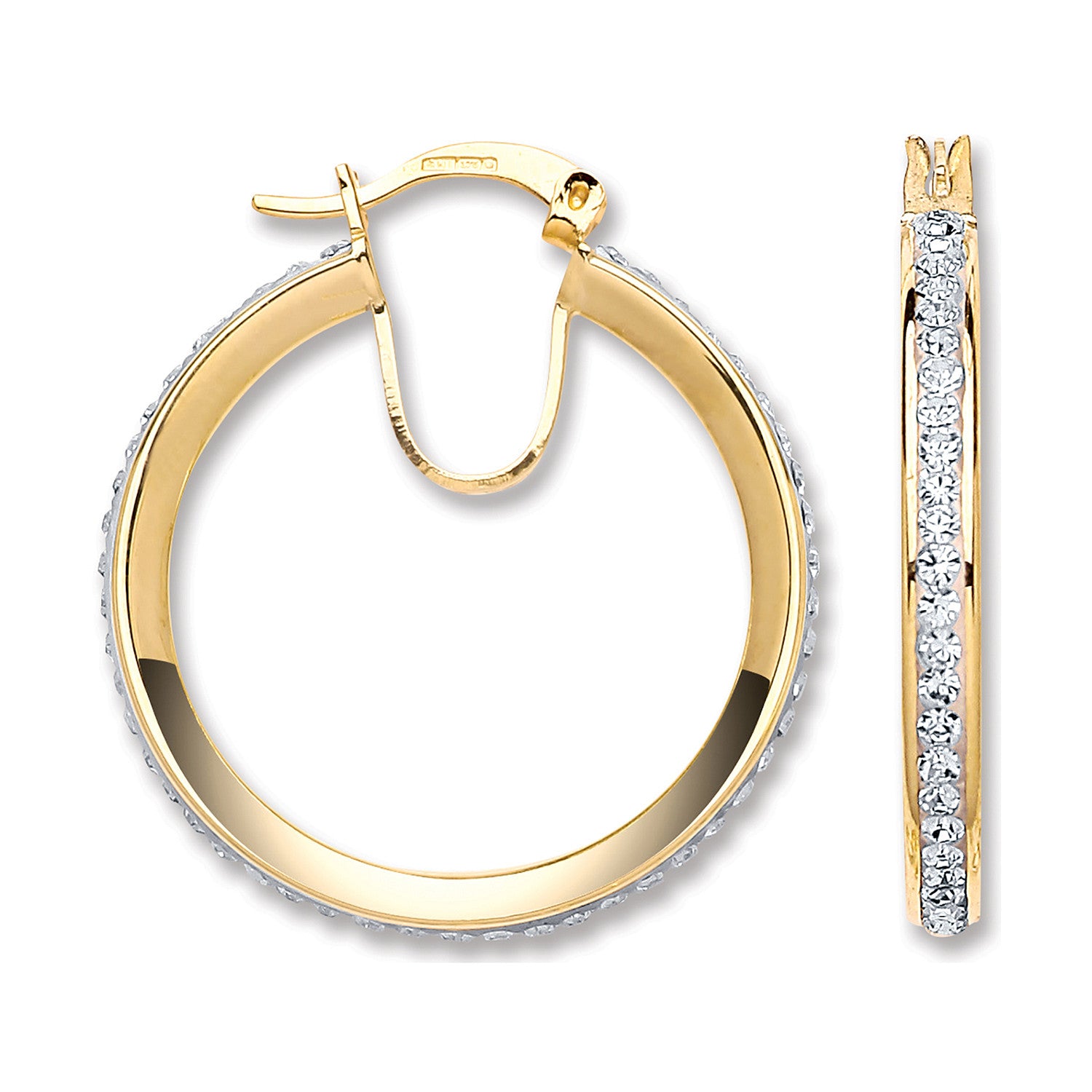 9ct Yellow Gold 28mm Round Crystal Hoop