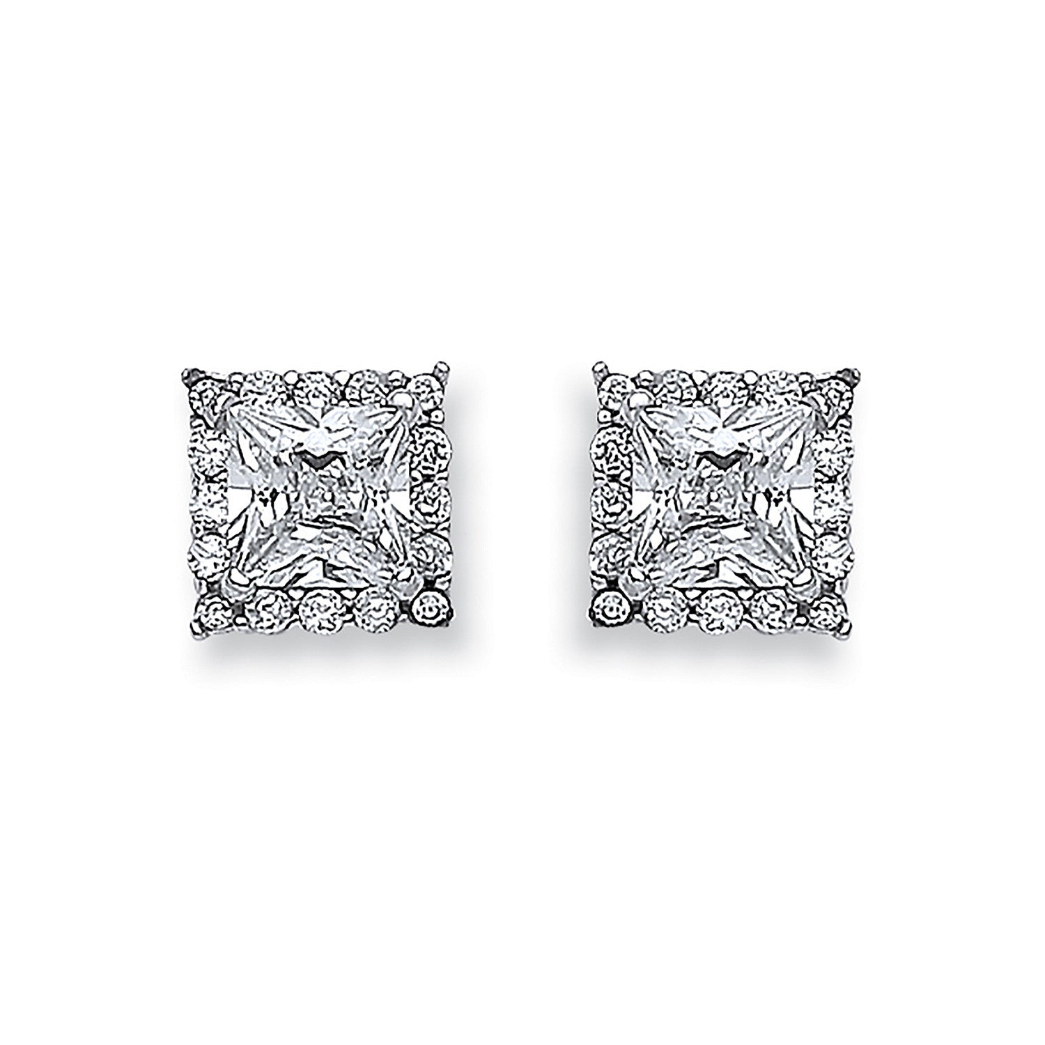 9ct White Gold Princess Cut Cubic Zirconia Centre Stud