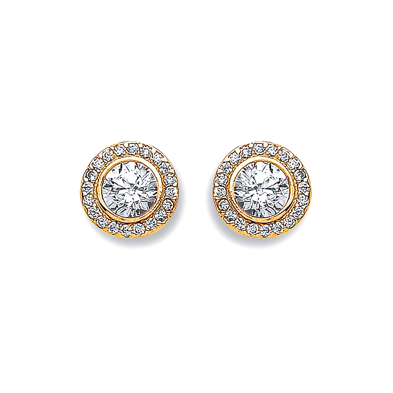 9ct Yellow Gold 9mm Halo Cubic Zirconia Stud