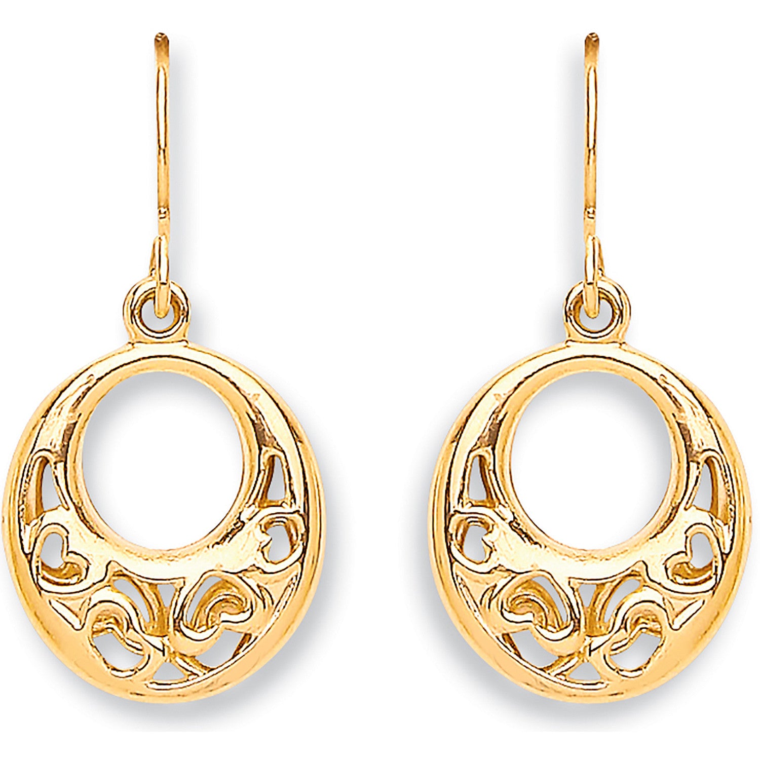 9ct Yellow Gold Hook Drop Heart Earrings