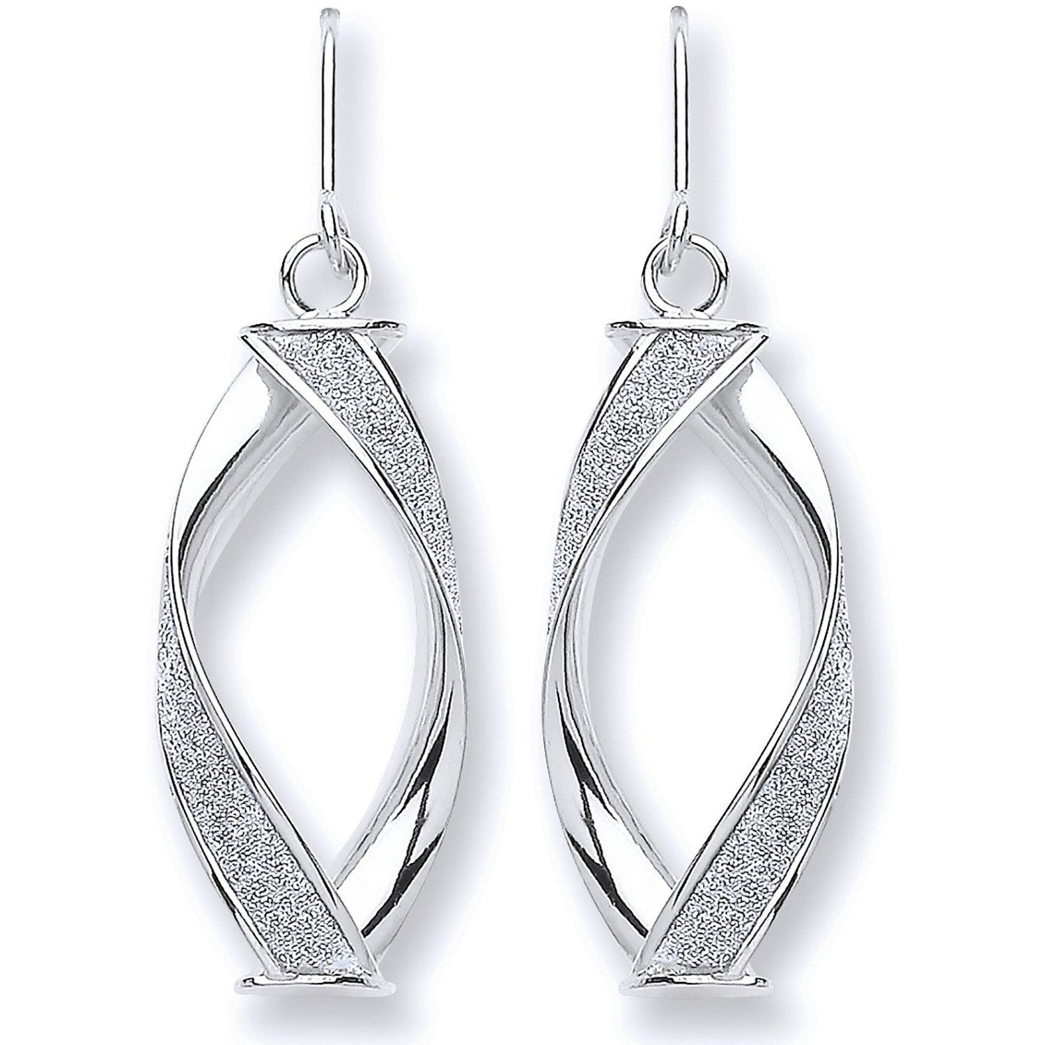 9ct White Gold Twist Glitter Drop Earring