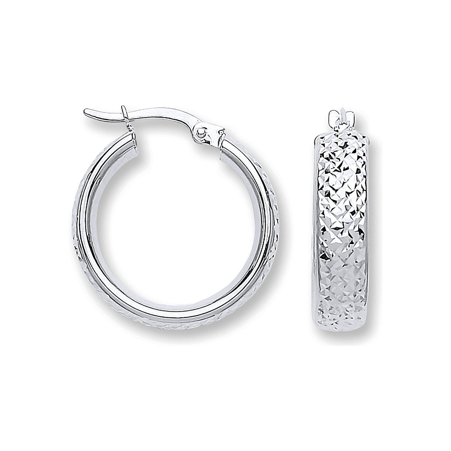 9ct White Gold 20mm Tyre Tread Design D Shape Earrings