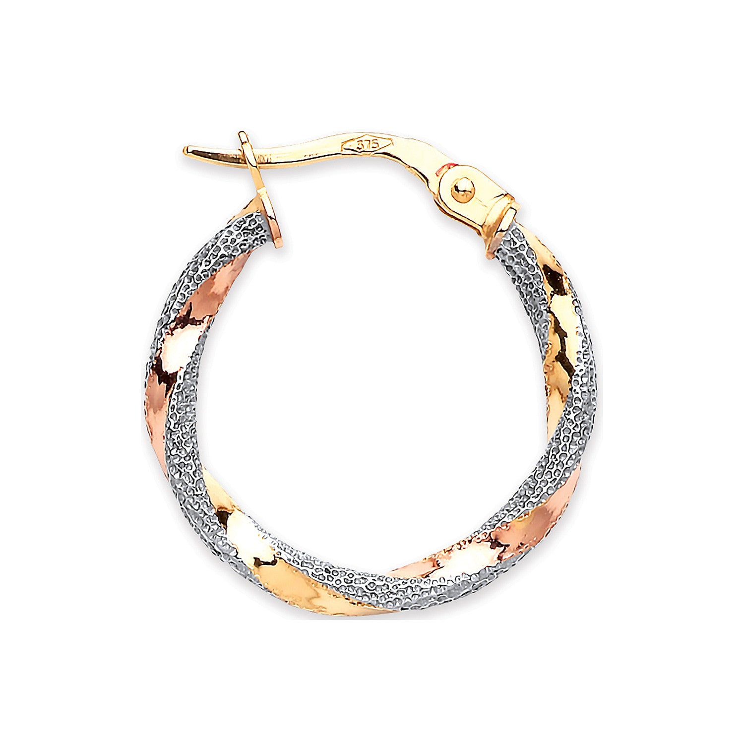 9ct Yellow, White & Red Gold 20mm Twist Earrings