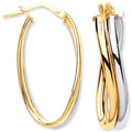 9ct White & Yellow Gold Wavy Flat Hollow Tube Earrings