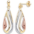 9ct Yellow White & Red Gold Teardrop Earrings