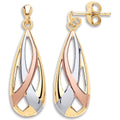 9ct Yellow White & Red Gold Teardrop Earrings