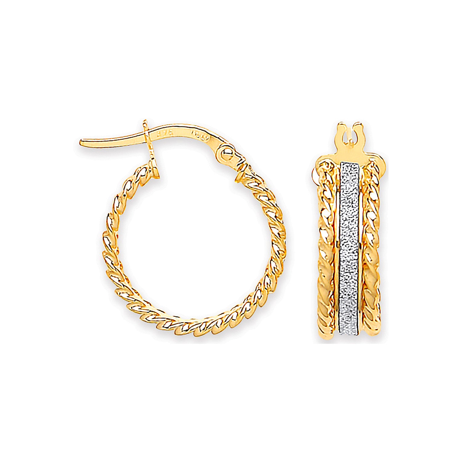 9ct Yellow Gold 17mm Glitter Ribbed Edge Earrings