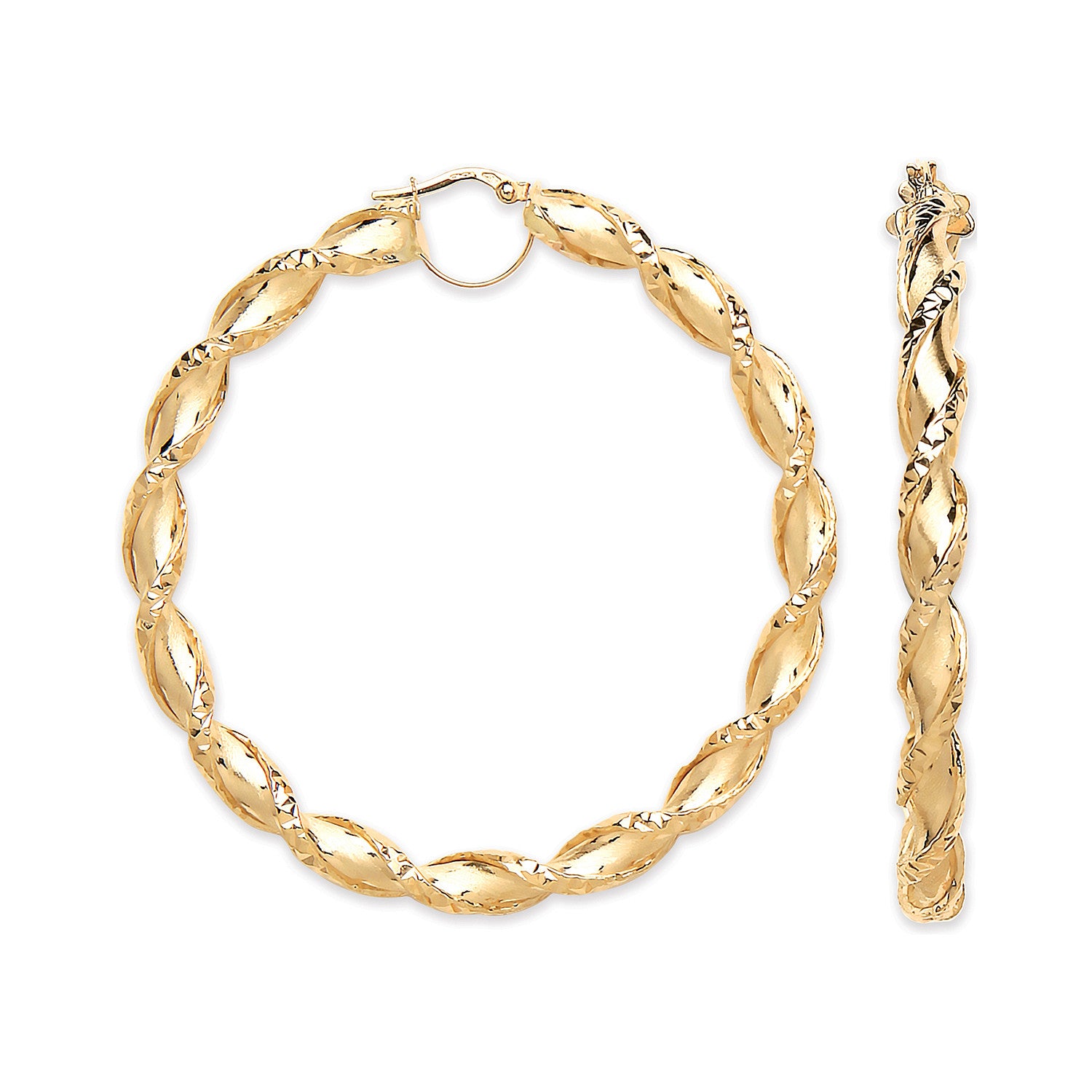 9ct Yellow Gold 61mm Twisted Hollow Hoop Earrings