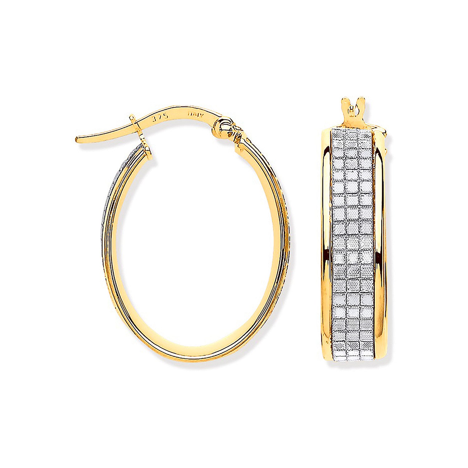 9ct Yellow Gold Glitter p/c Illusion Oval Hoop Earrings