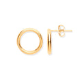 9ct Yellow Gold 14mm Open Circle Tube Stud Earrings