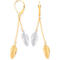 9ct Yellow & White Gold Leaf Drop Earrings
