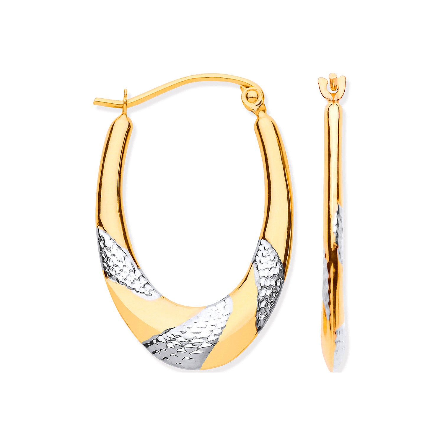 9ct Yellow & White Gold Hollow Creole Earrings