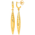 9ct Yellow Gold Hollow Drop Diamond Cut Finish Earrings