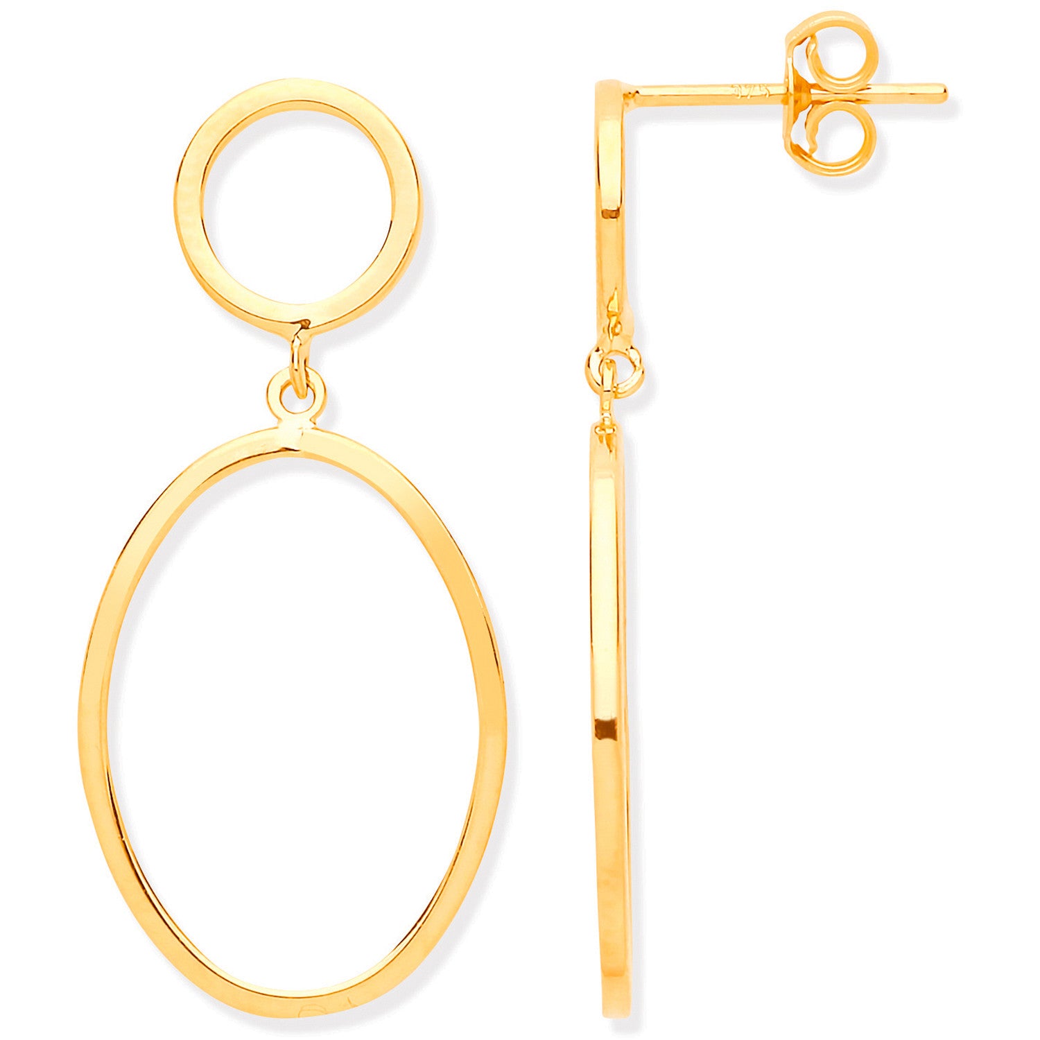9ct Yellow Gold Circle & Oval Open Drop Earrings
