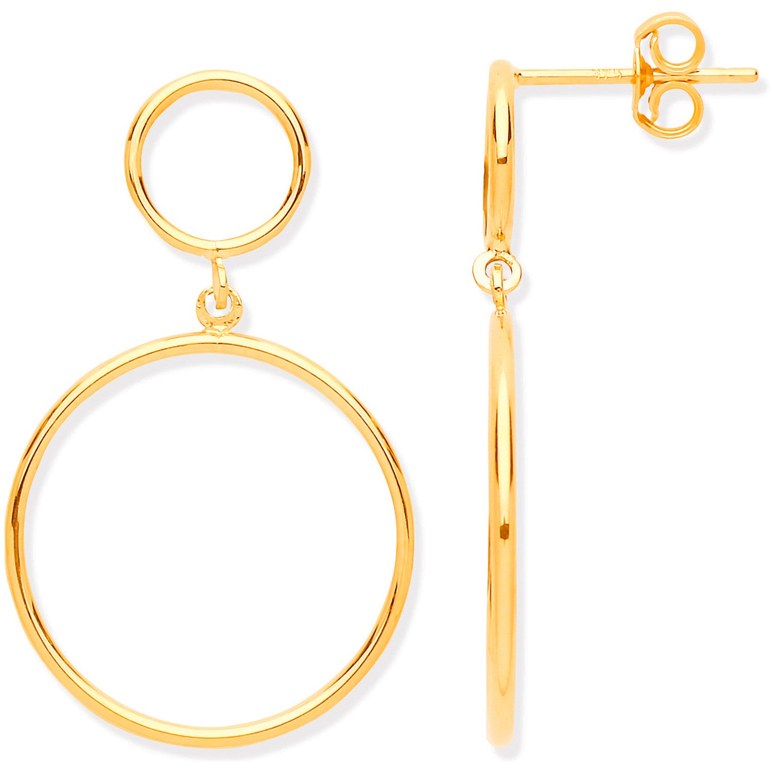 9ct Yellow Gold Circles Open Drop Earrings