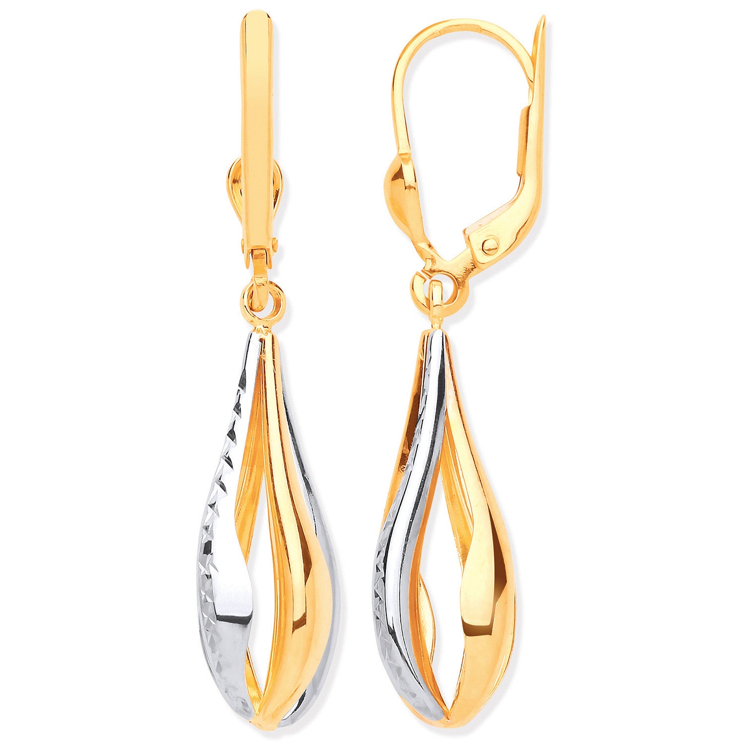 9ct Yellow & White Gold Teardrop Style Earrings