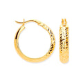 9ct Yellow Gold 19mm Half Diamond Cut Half Plain Hoop Earrings