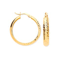 9ct Yellow Gold 24mm Half Diamond Cut Half Plain Hoop Earrings