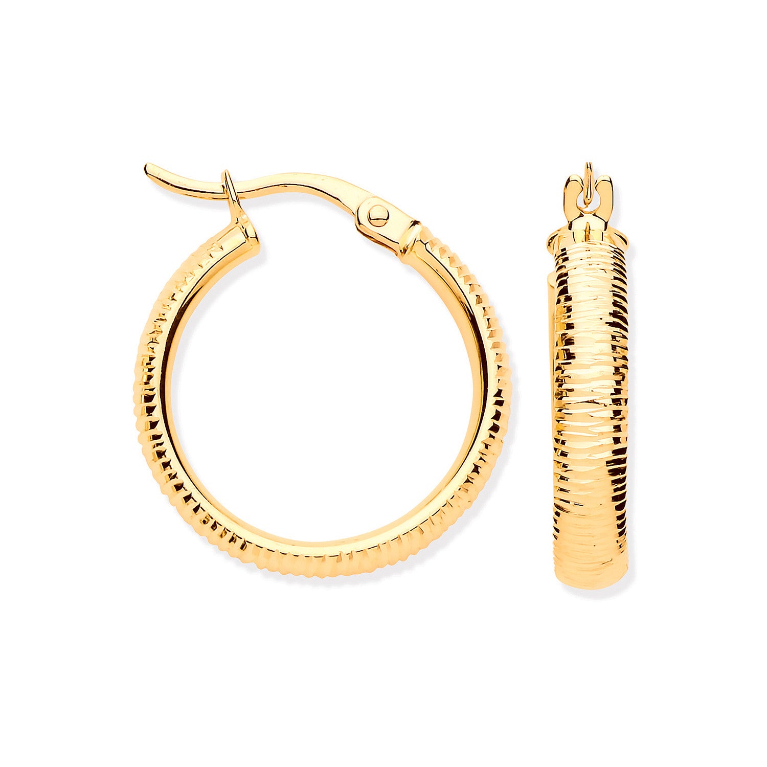 9ct Yellow Gold 18mm Ribbed Hoop Earrings