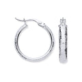 9ct White Gold 18mm Ribbed Hoop Earrings