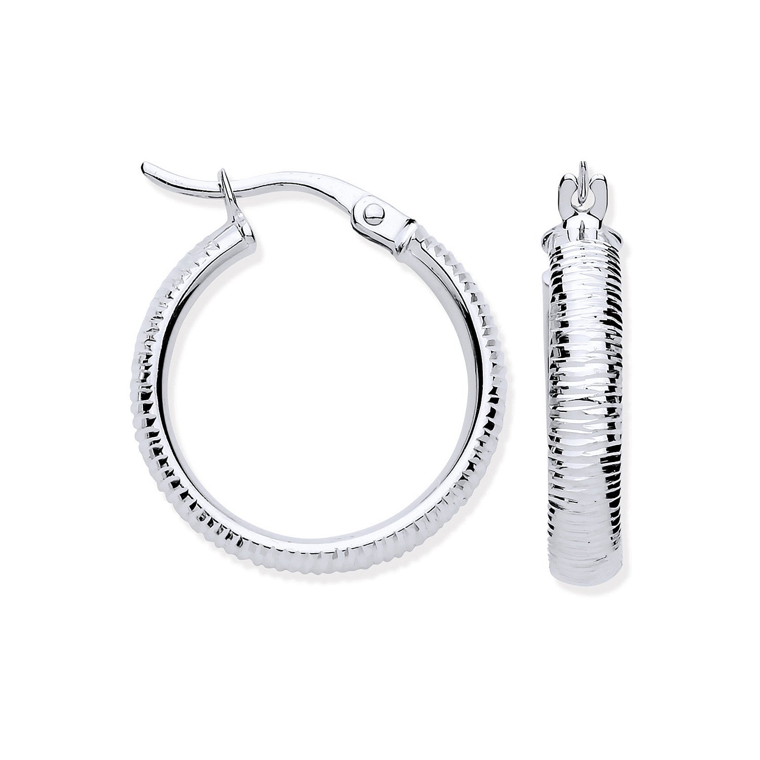 9ct White Gold 18mm Ribbed Hoop Earrings