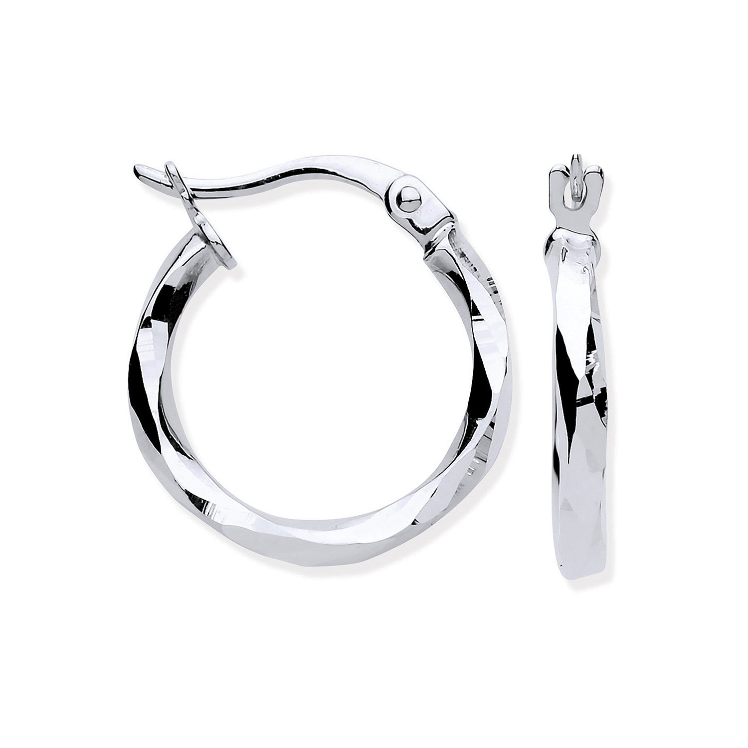 9ct White Gold 16mm Faceted Hoop Earrings
