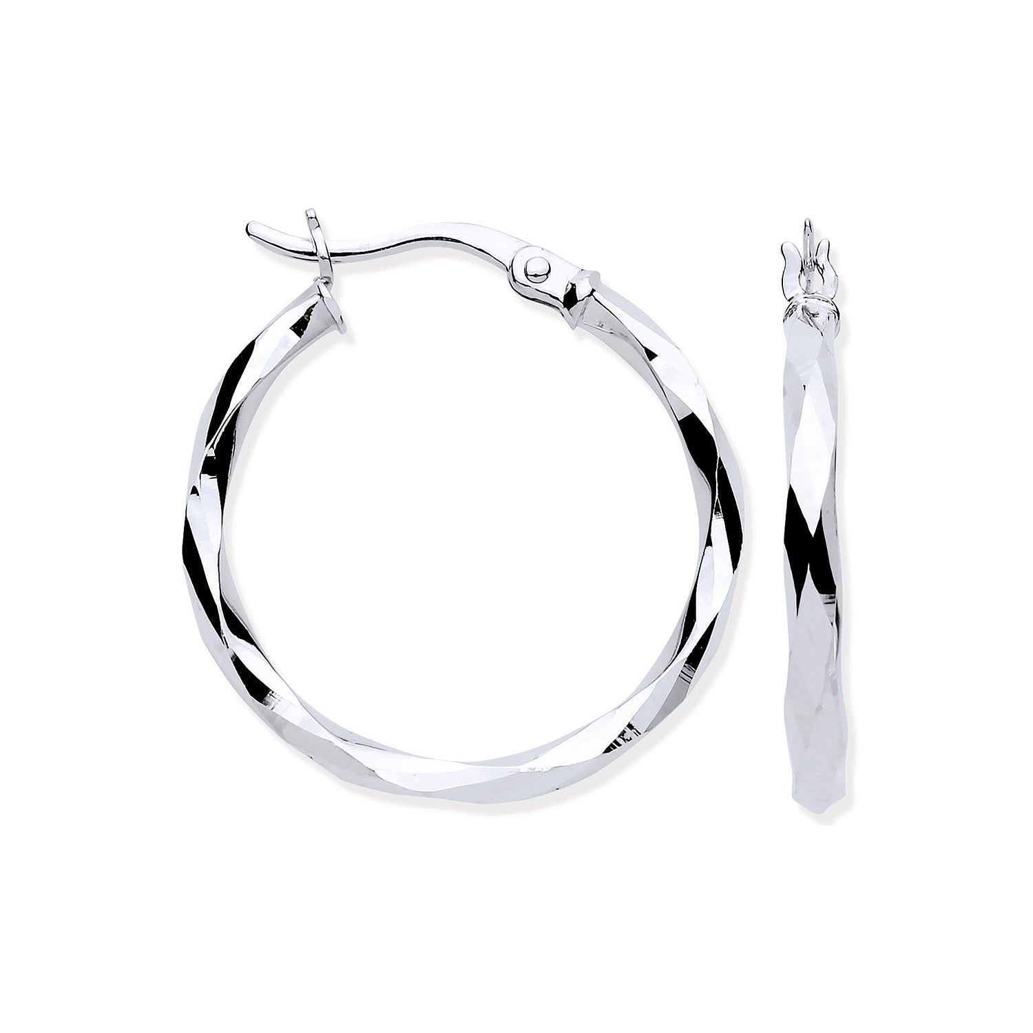 9ct White Gold 22mm Faceted Hoop Earrings