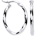 9ct White Gold Faceted Oval Hoop Earrings