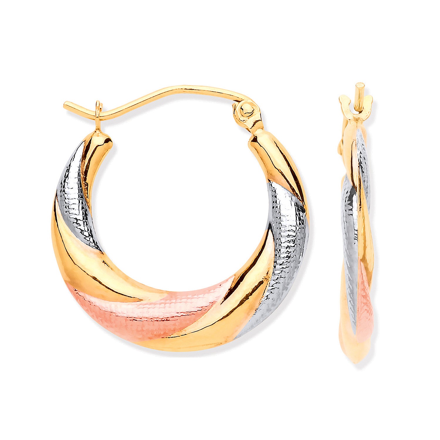 9ct Yellow, White & Red Gold Twist Hoop Earrings