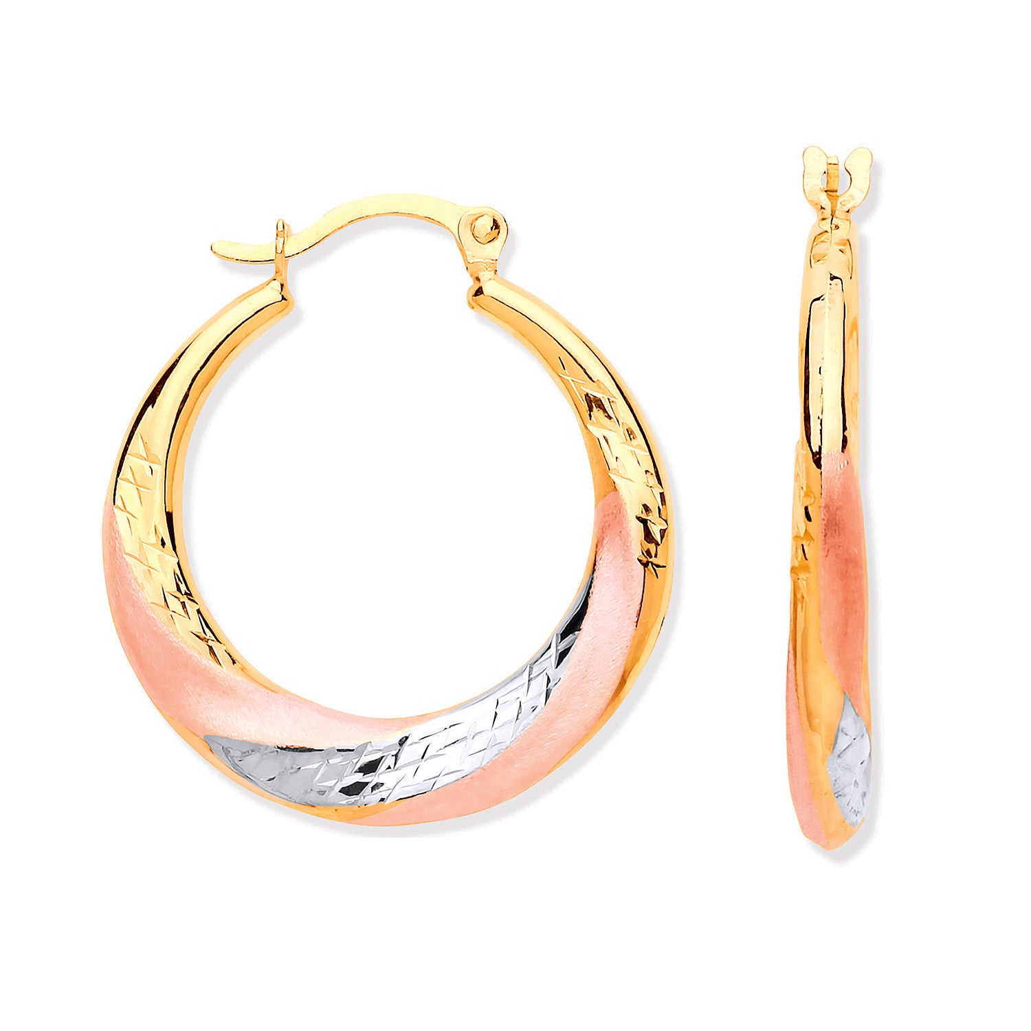 9ct Yellow, White & Red Gold Twist Hoop Earrings